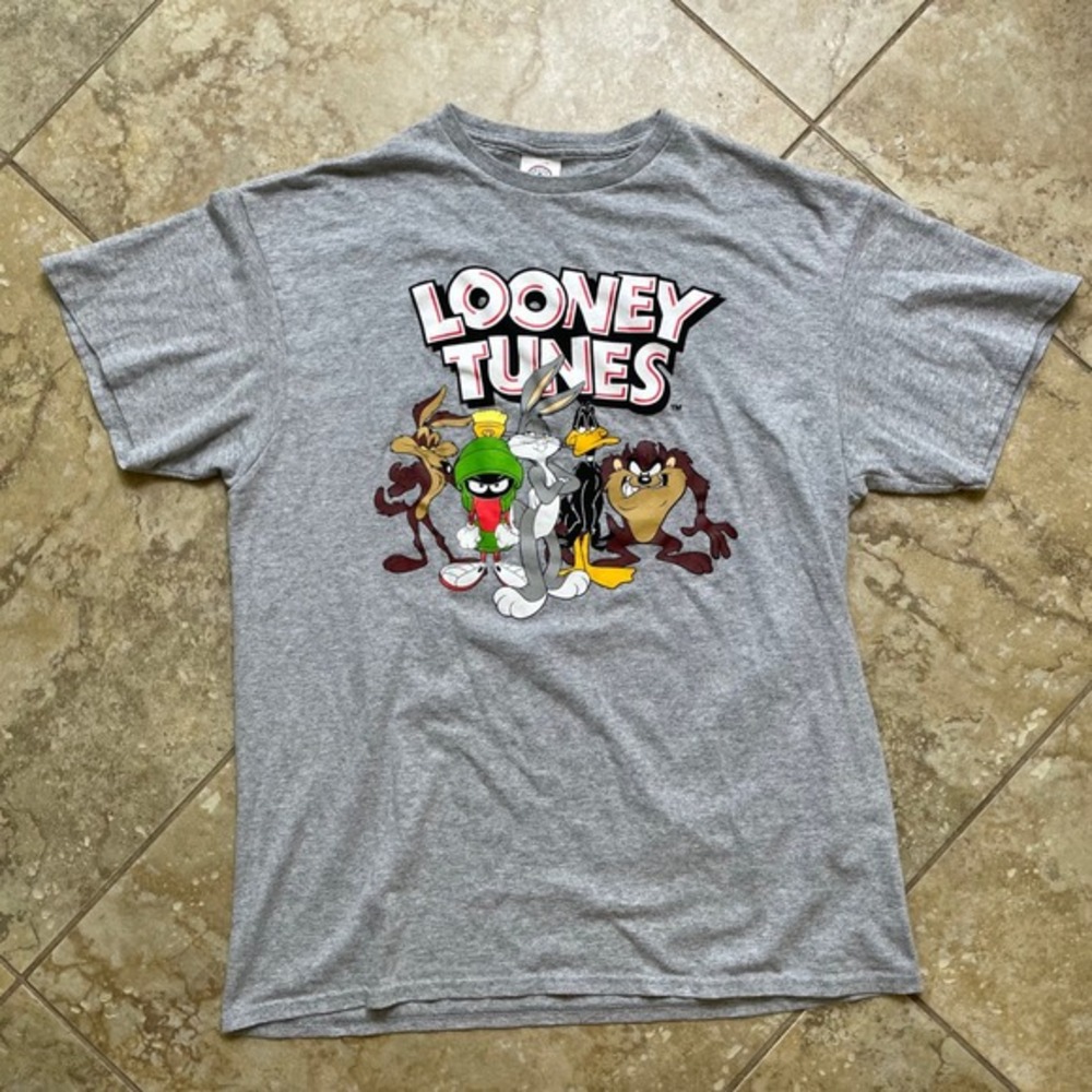 Looney Tunes T-Shirt Cartoon Characters Graphic Tee Gray‎ Adult Size L